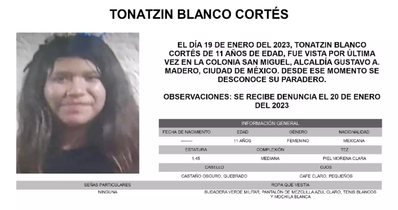 ¿Dónde está Tonatzin? Piden ayuda para hallar a niña de 11 años desaparecida en CdMx