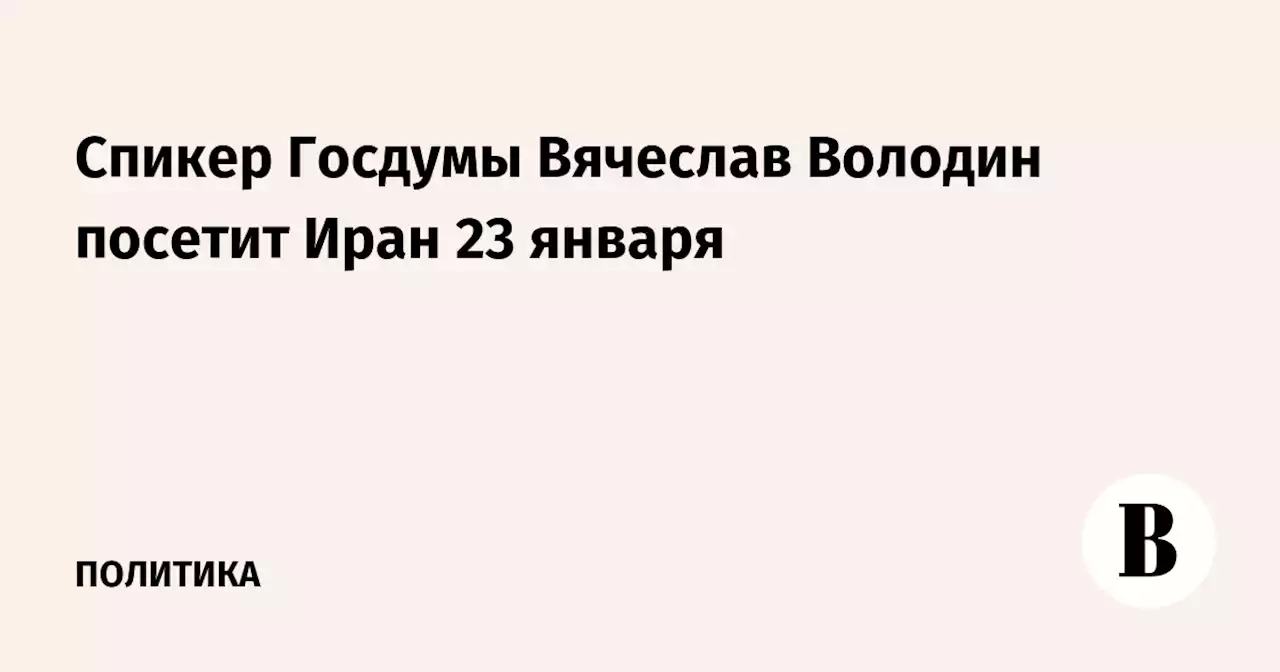 Спикер Госдумы Вячеслав Володин посетит Иран 23 января