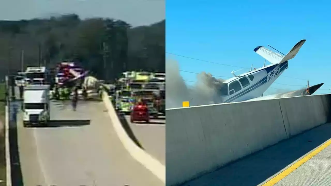 Small plane crashes, blocks lanes on Grand Parkway at Cypress Rosehill, traffic cameras show