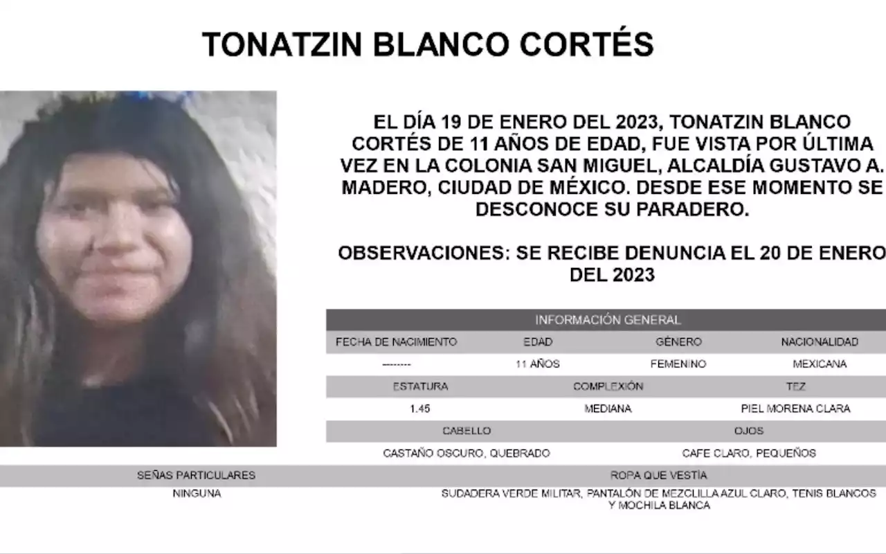 ¿La has visto? Tonatzin de 11 años desapareció en la GAM