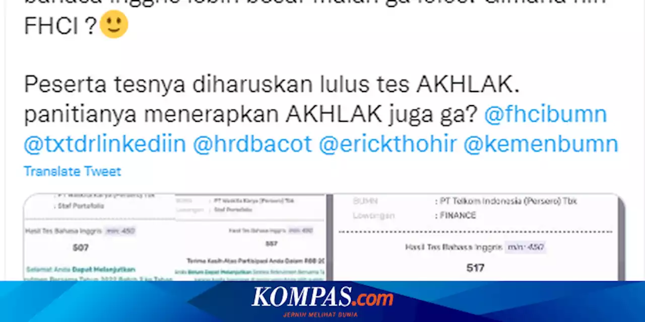 Skor Tes Bahasa Inggris Lebih Tinggi tapi Tidak Lolos Rekrutmen Bersama BUMN, FHCI Buka Suara