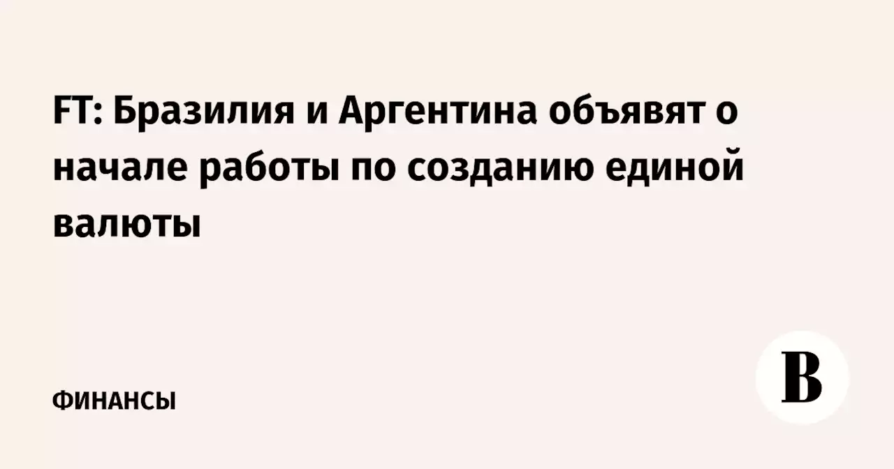 FT: Бразилия и Аргентина объявят о начале работы по созданию единой валюты