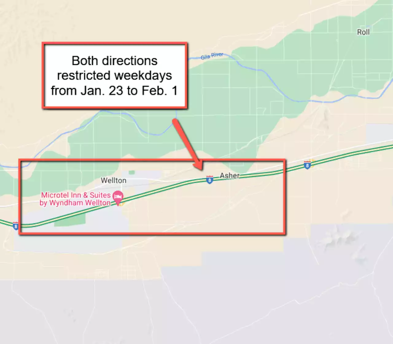 Plan for lane restrictions on Interstate 8 near Wellton beginning Jan. 23