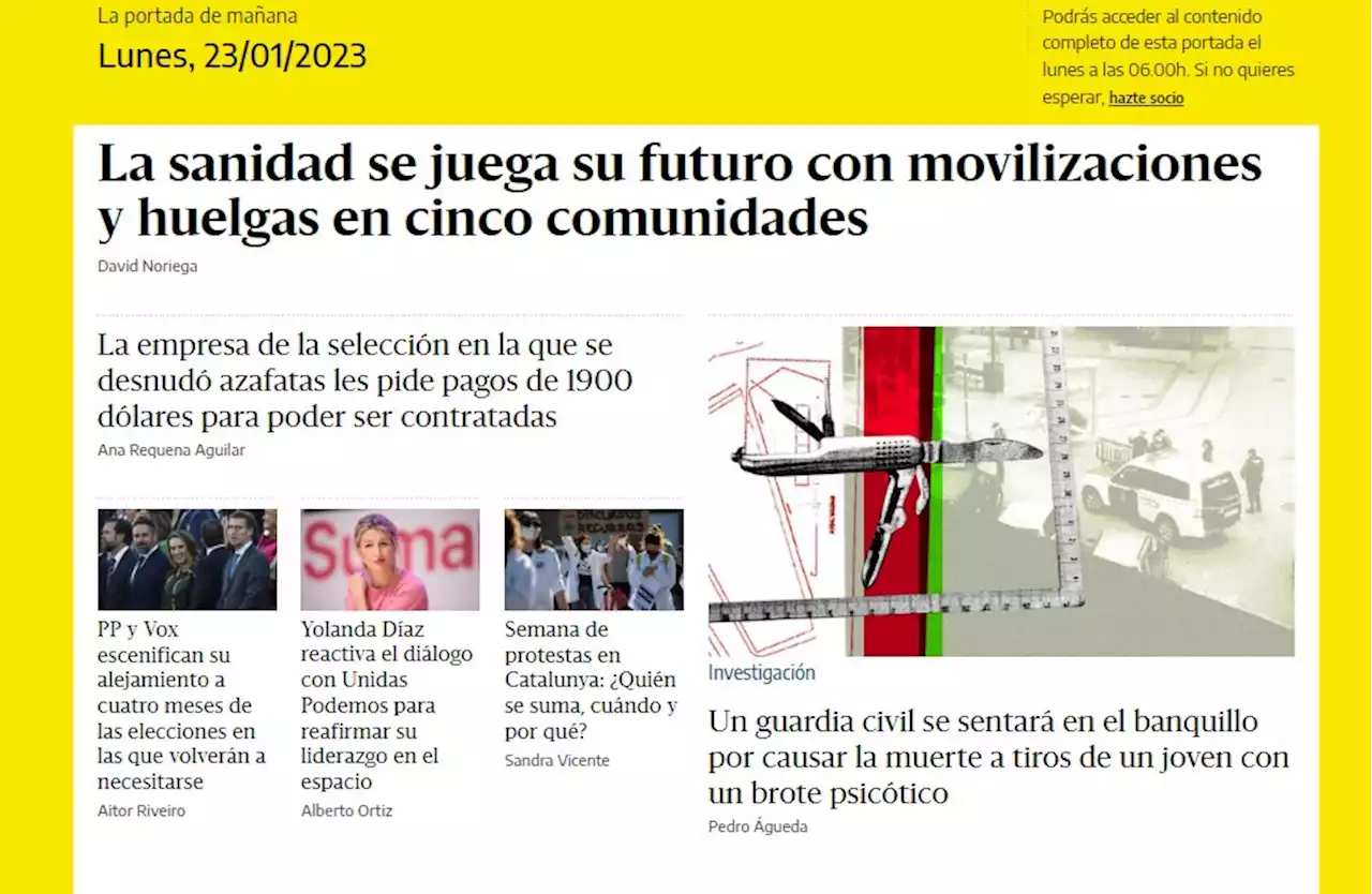 La portada del 23 de enero de 2023 - elDiario.es