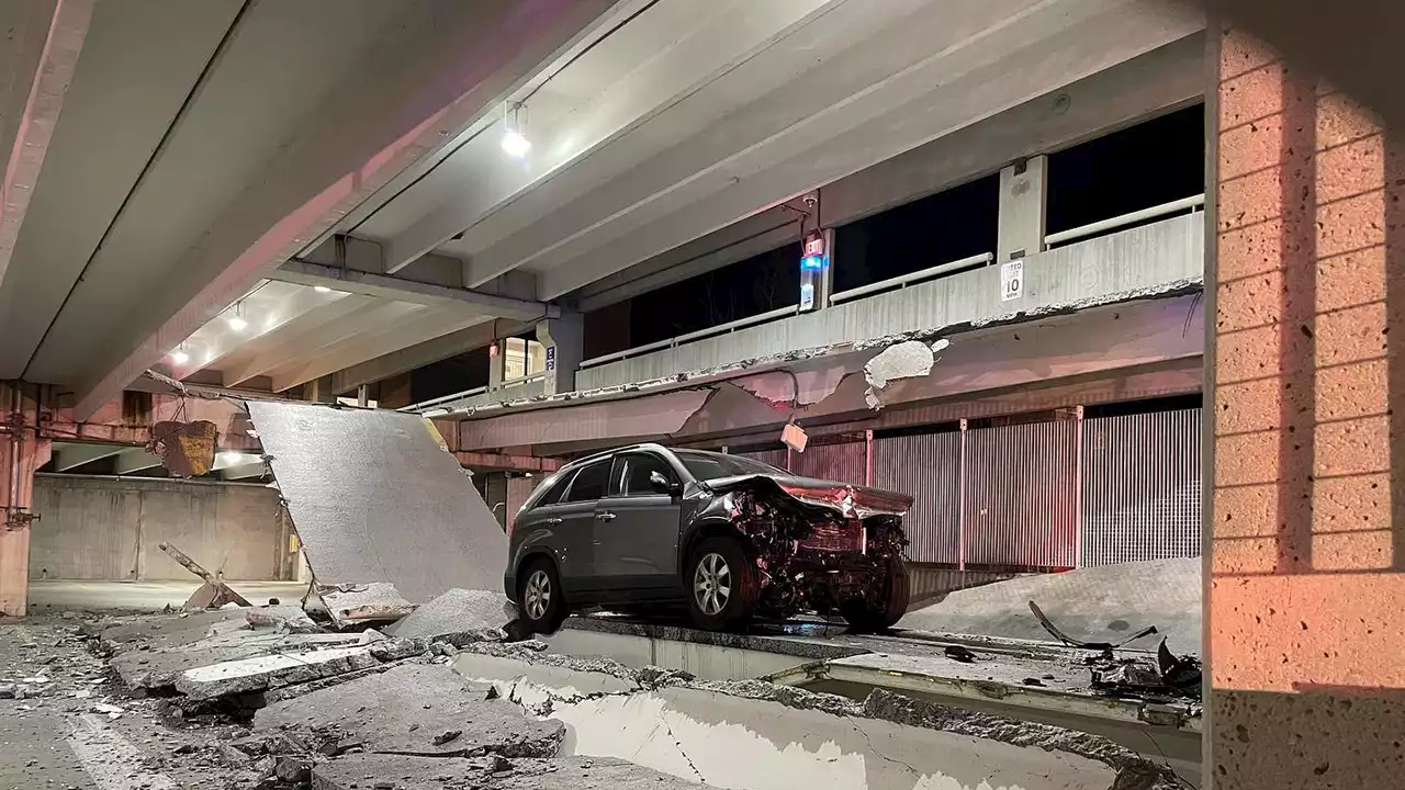 Maryland hospital garage partially collapses after SUV crashes into wall, photos show