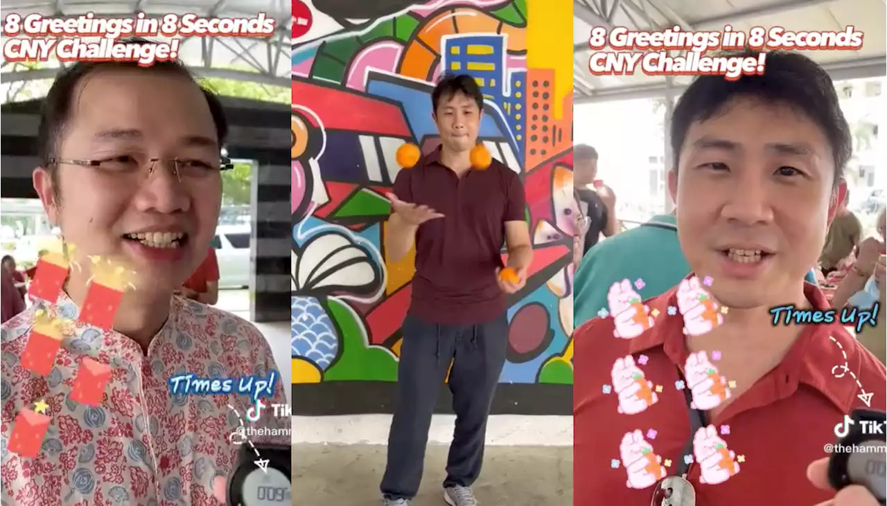 WP CNY fun & games: Jamus Lim beats Louis Chua at 8-greetings-in-8-seconds challenge, goes on to juggle oranges - Singapore News