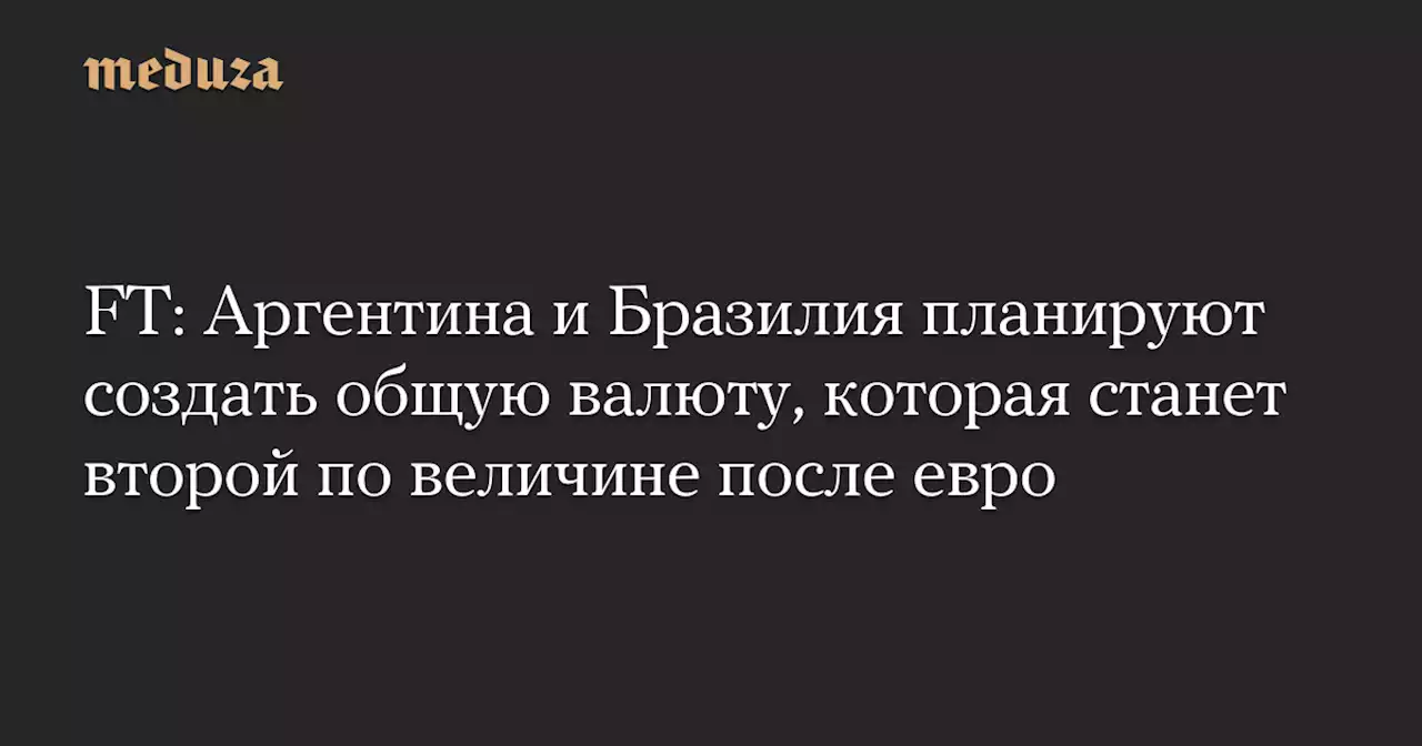 FT: Аргентина и Бразилия планируют создать общую валюту, которая станет второй по величине после евро — Meduza