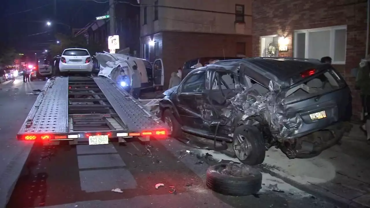 Caught on video: Tow truck crashes into several parked cars in Philadelphia