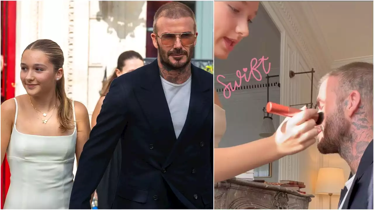 David Beckham Sings Taylor Swift While Getting His Makeup Done by Daughter Harper