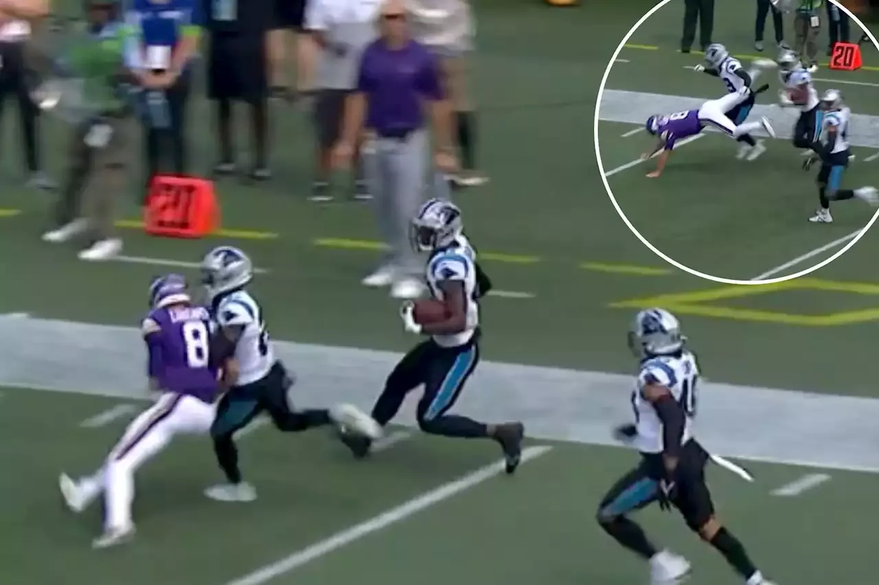 Panthers' Sam Franklin returns interception 99 yards for TD, Kirk Cousins  crushed on rundown