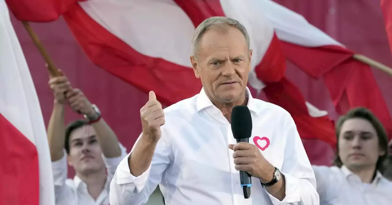 Polish opposition head Donald Tusk leads march to boost chances to unseat conservatives in election