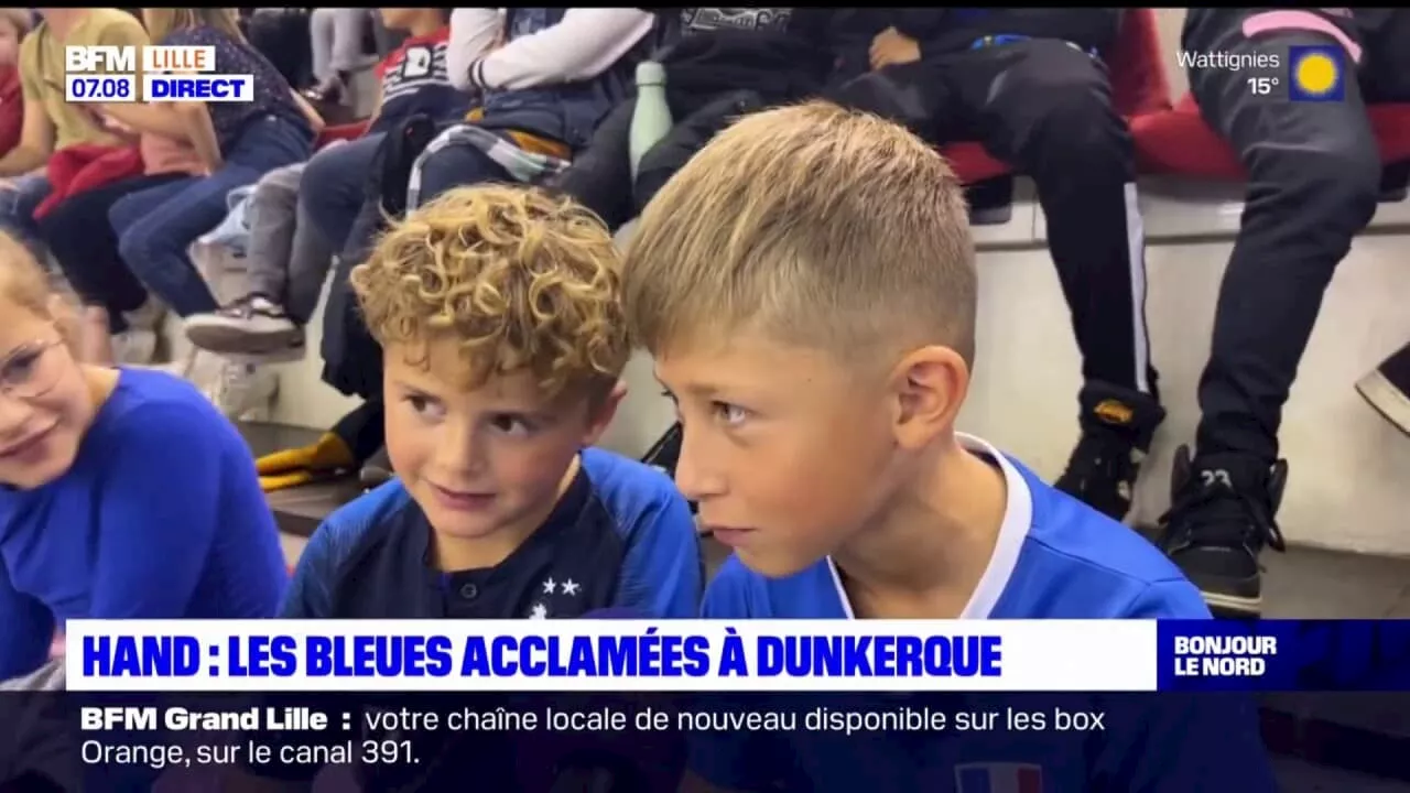 Handball: des enfants assistent à l'entraînement des bleues à Dunkerque