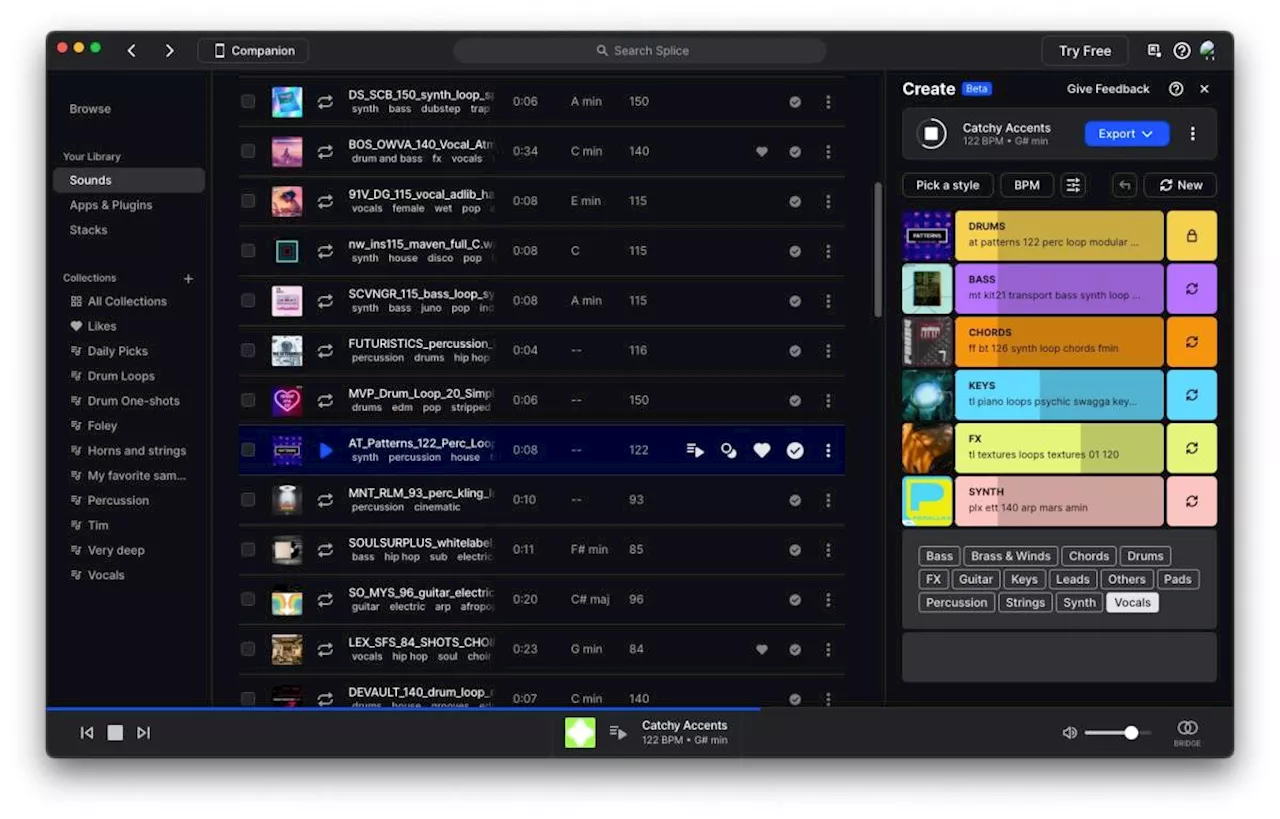 Splice Create uses AI to find samples that work with any loop that catches your ear