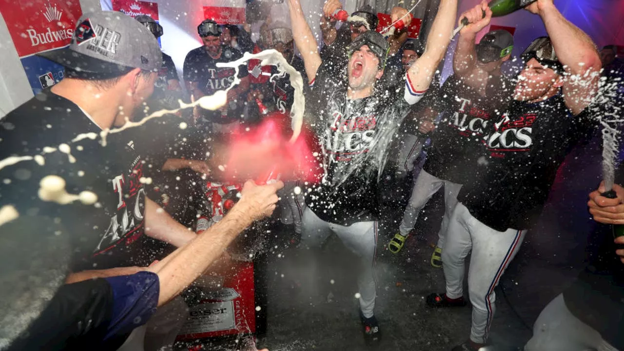 Texas Rangers celebrate advancing to the ALCS for the first time since 2011