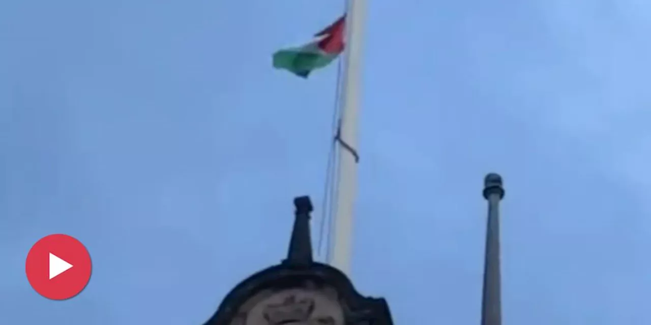 Israel-Krieg: Protestler hissen an Briten-Rathaus Palästina-Flagge