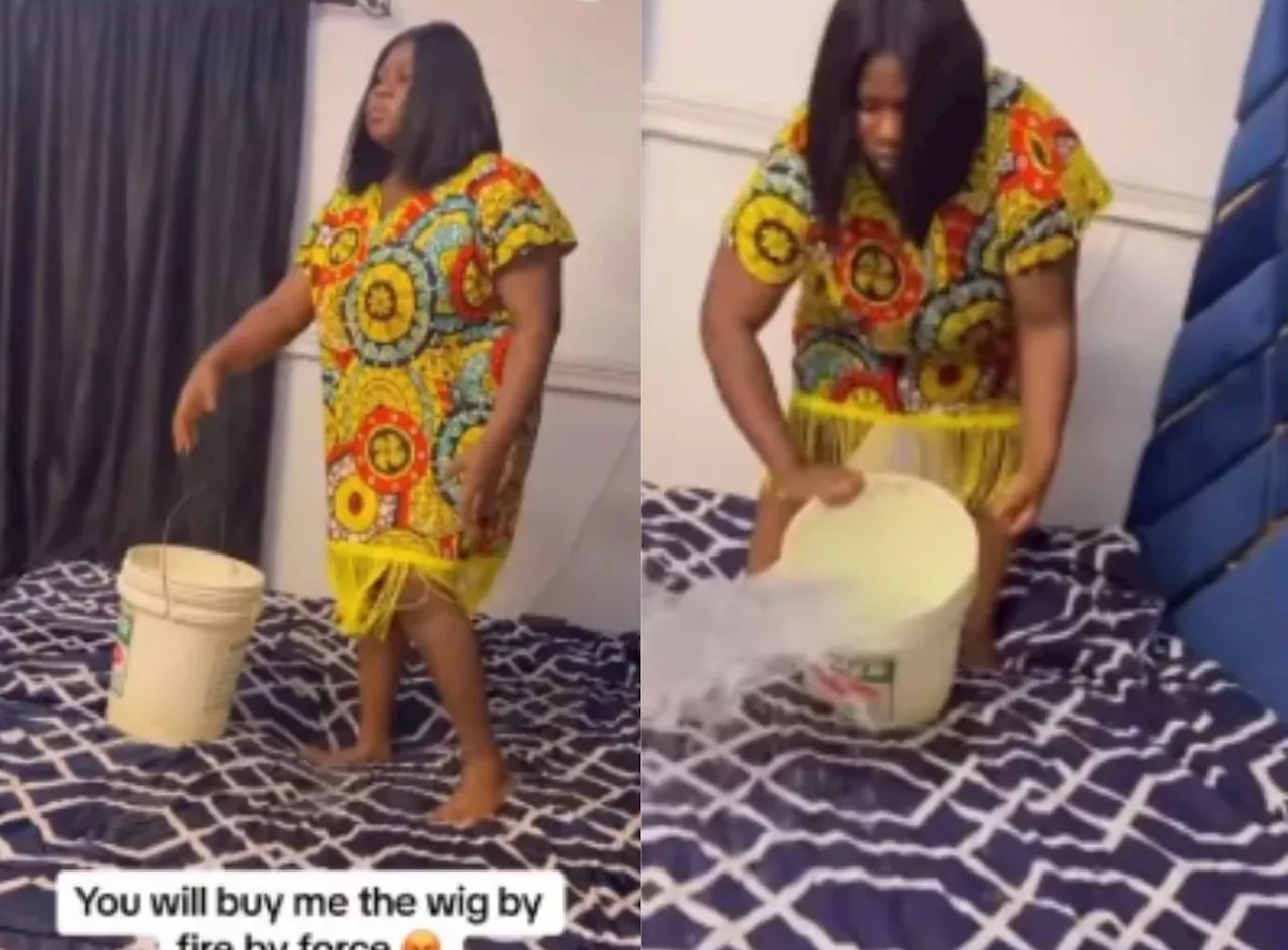 Watch: Wife turns bed into swimming pool as husband refuses to buy her wig (Video)