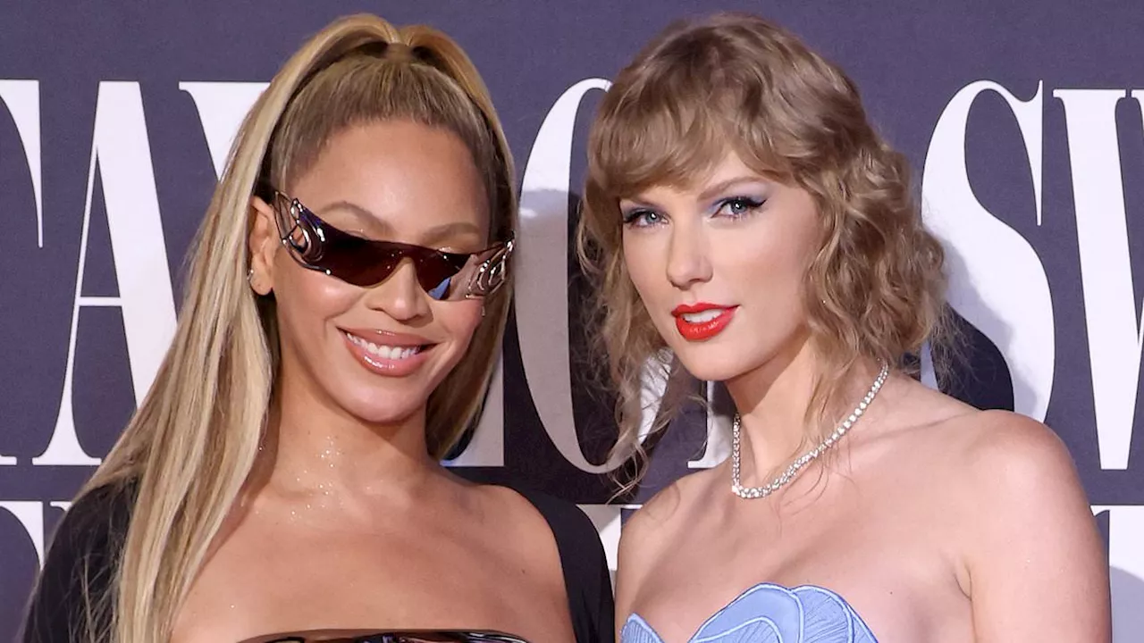 Taylor Swift dazzles in $12,000 blue Oscar de la Renta gown while Beyonce turns heads in racy custom...