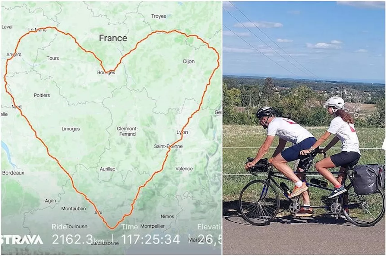 Father, daughter in France set world record after cycling over 2,000km to draw giant ‘heart’