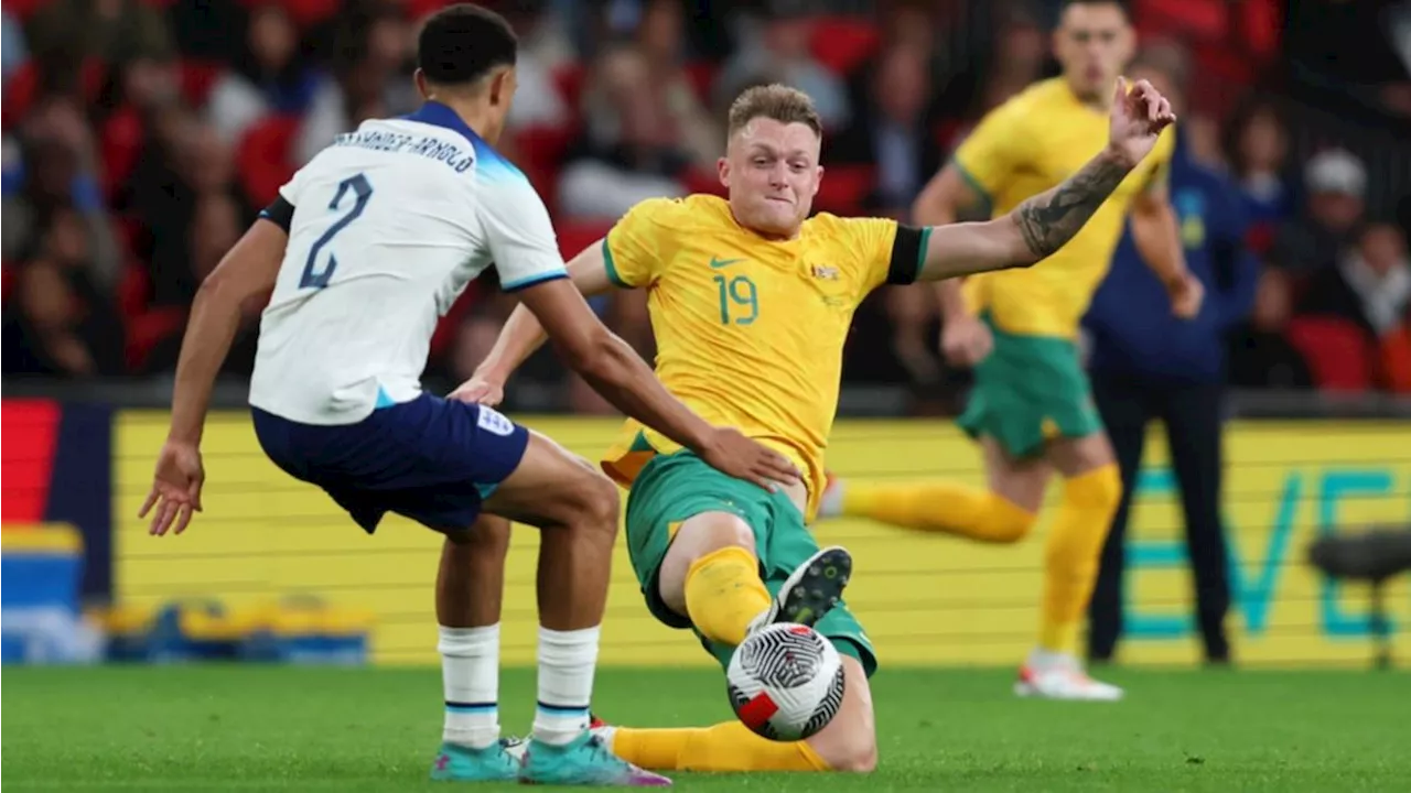 ‘Gutsy and ambitious’ Socceroos go down fighting against England at Wembley Stadium