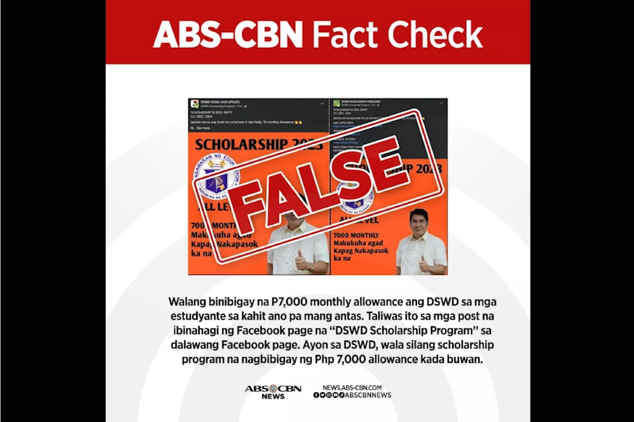 FACT CHECK: Walang P7,000 monthly allowance ang DSWD para sa mga estudyante