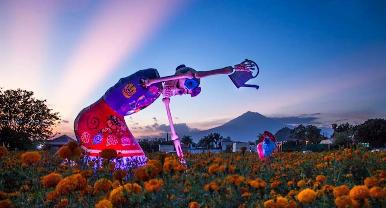 Figuras gigantes en el festival Valle de Catrinas en Atlixcoo