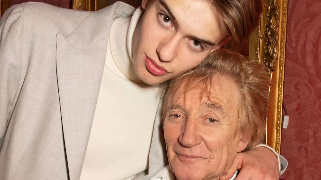 Rod Stewart's model son Alastair towers above him in matching jacket for rare appearance