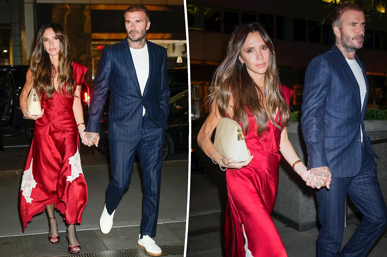 David and Victoria Beckham are posh as ever in satin and stripes on NYC dinner date