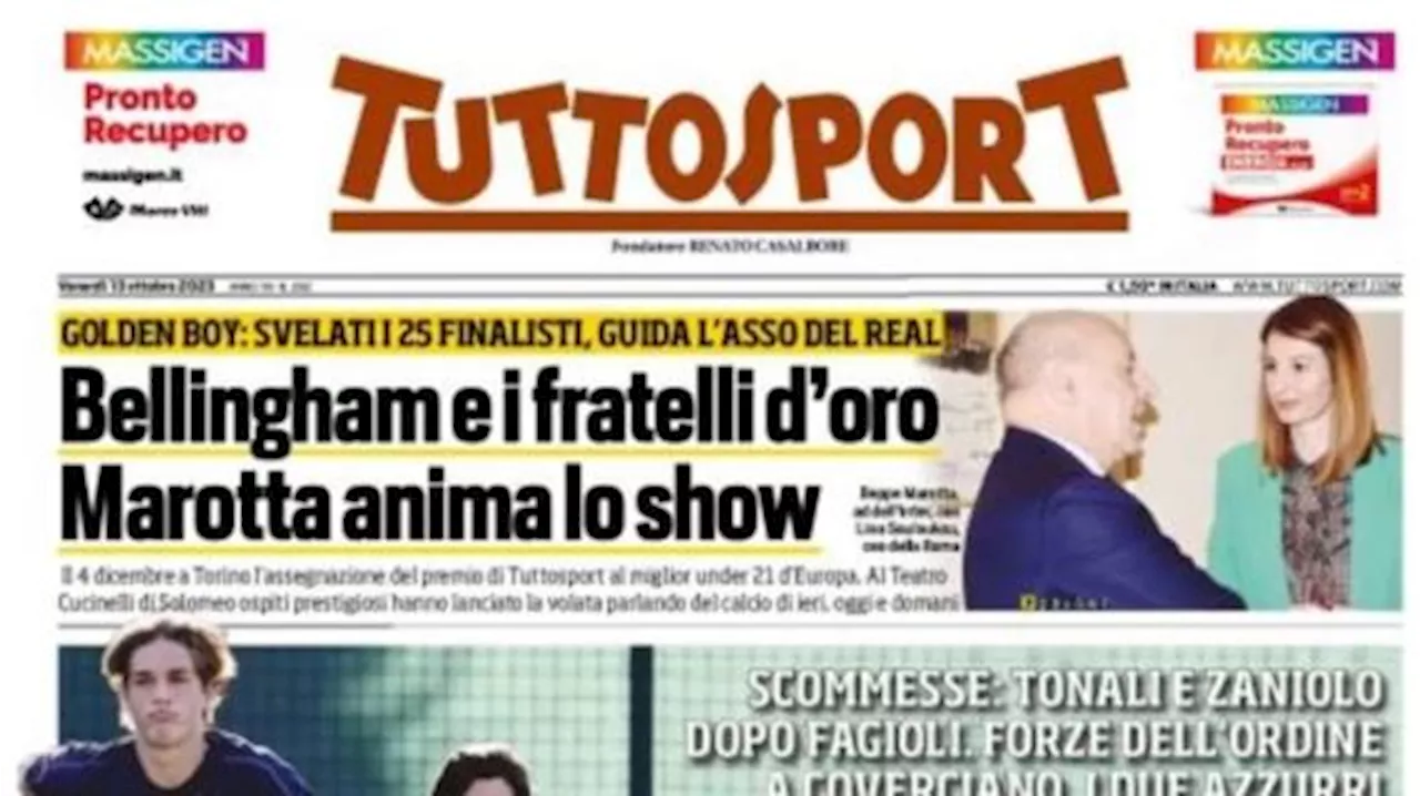 La prima pagina di Tuttosport sul caso Zaniolo-Tonali: 'Povera Italia'