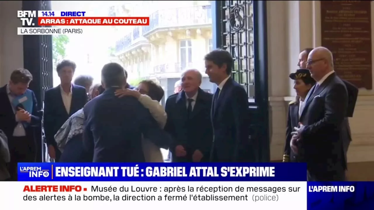 Gabriel Attal arrive à la Sorbonne pour la remise du prix 'Samuel Paty'