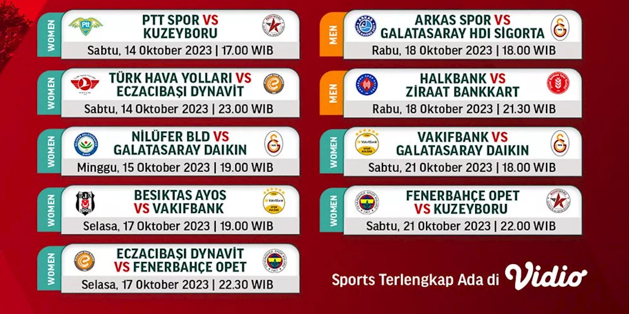 Jadwal Liga Voli Turki 2023/2024 Pekan Perdana di Vidio, 14-21 Oktober 2023