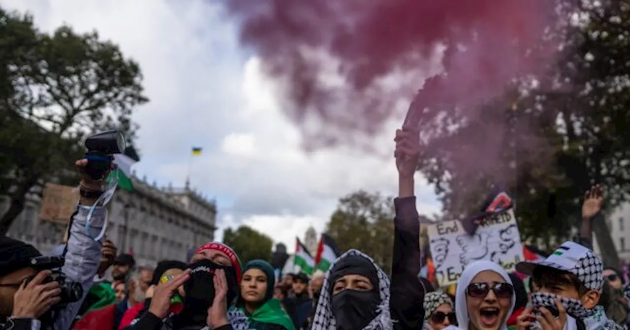 Anti-Israel Activists Wave Black Jihad Flag, Celebrate Hamas Terrorists at Pro-Palestine Protest in London