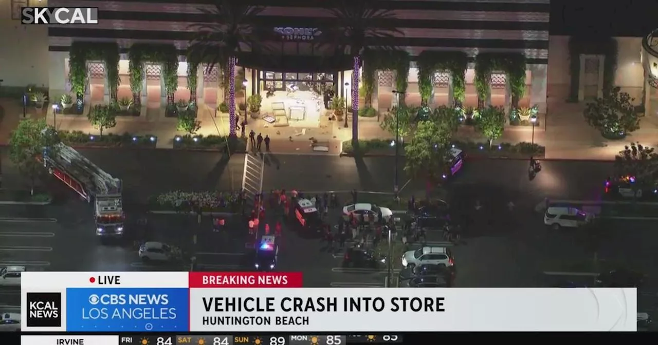 3 taken to hospital after car crashes into Huntington Beach Kohl's, driver flees