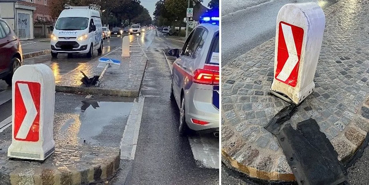 Alko-Lenker mäht Schilder um und flüchtet vor Polizei