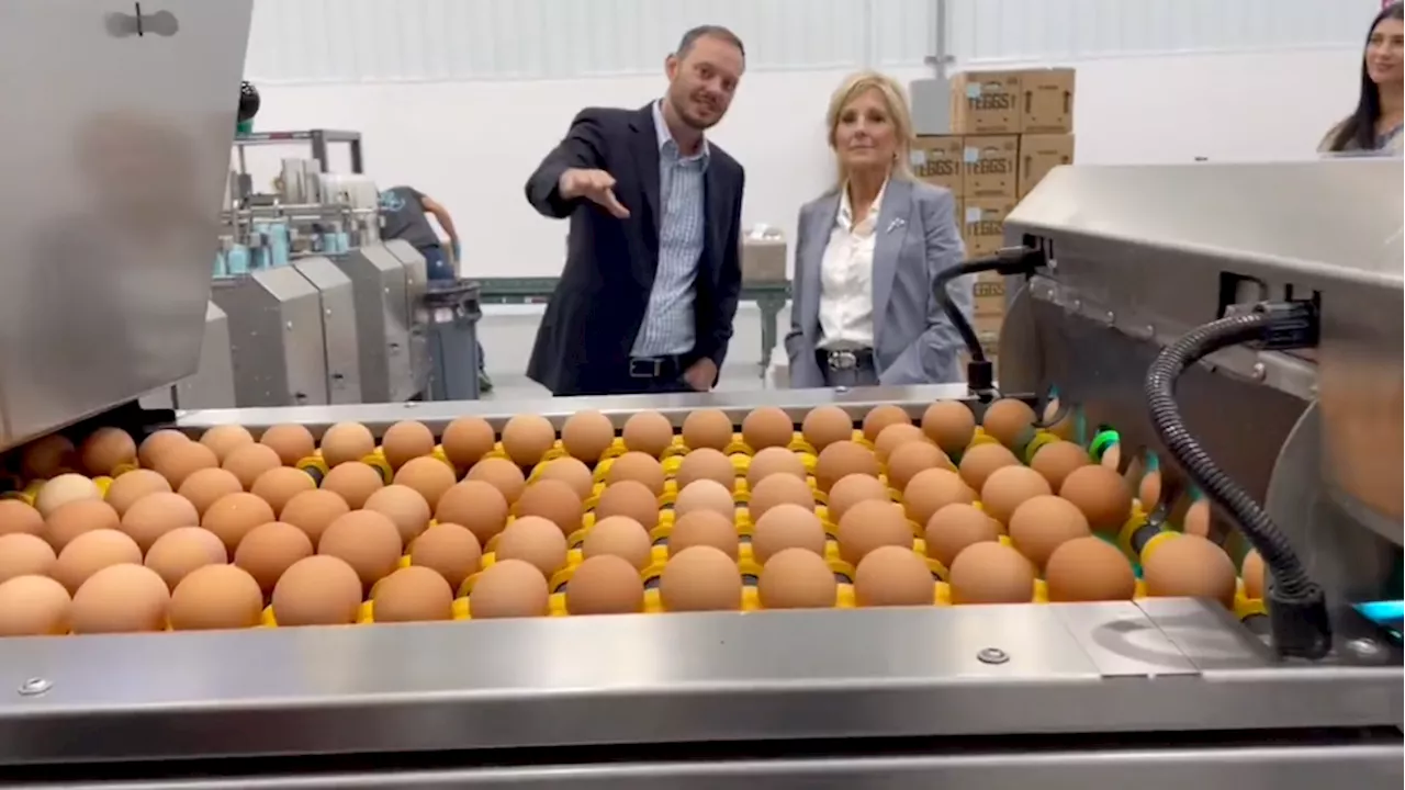 First lady Jill Biden visits Ohio egg farm, speaks to students in Columbus