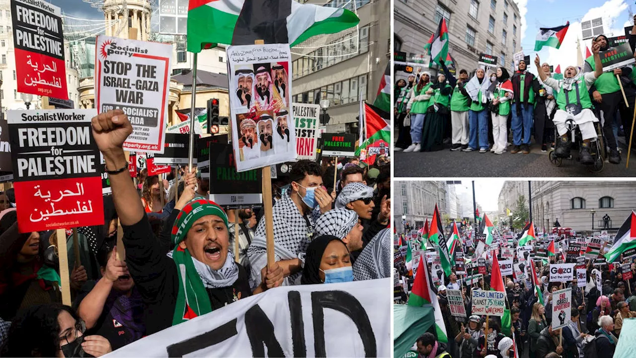 Thousands of pro-Palestine supporters march through London as police warn 'people who deviate will be...