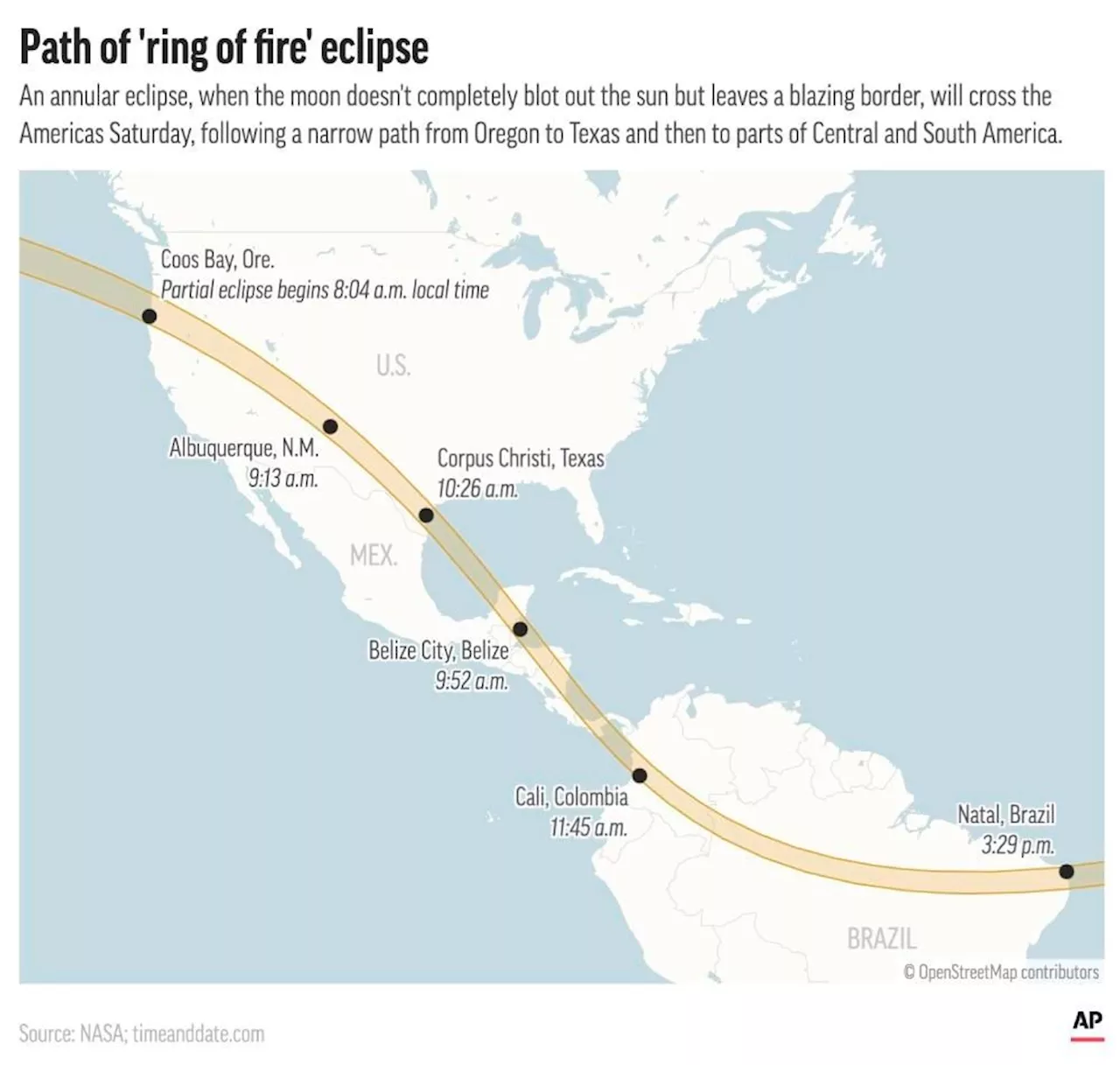 'Ring of fire' solar eclipse begins its path across the Americas, stretching from Oregon to Brazil