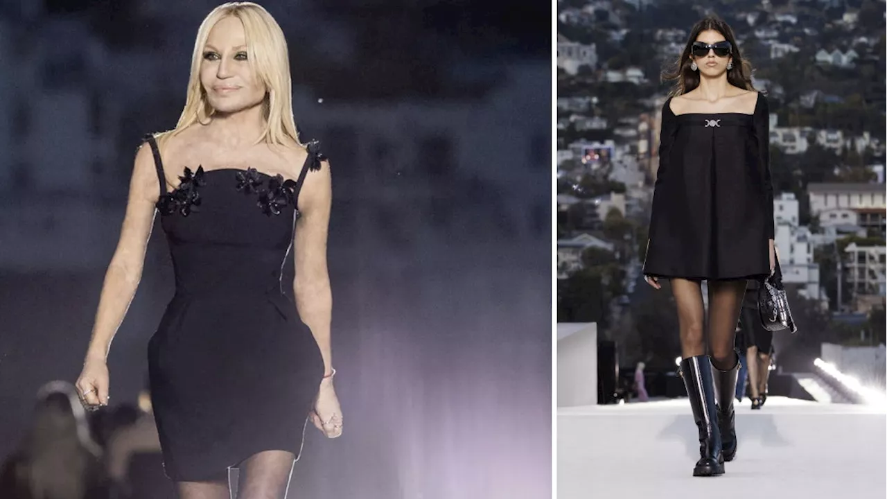 Cómo llevar botas altas negras con faldas, vestidos y bermudas como en Versace Otoño-Invierno 2023