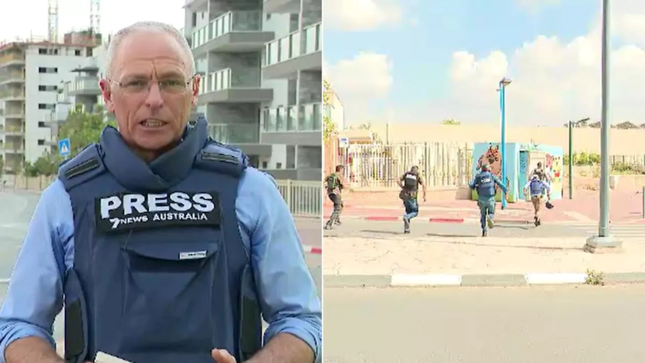 7NEWS crew flees to bomb shelter during live cross from Israel near Gaza border