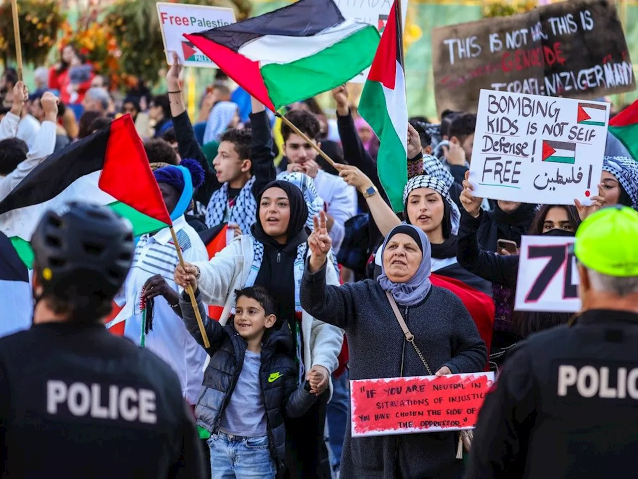 Pro-Palestine protesters converge in downtown Calgary