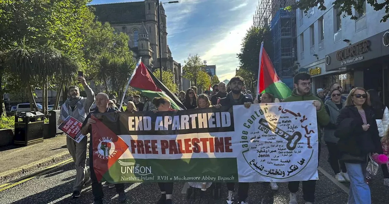 Thousands march in pro-Palestine demonstration through streets of Belfast