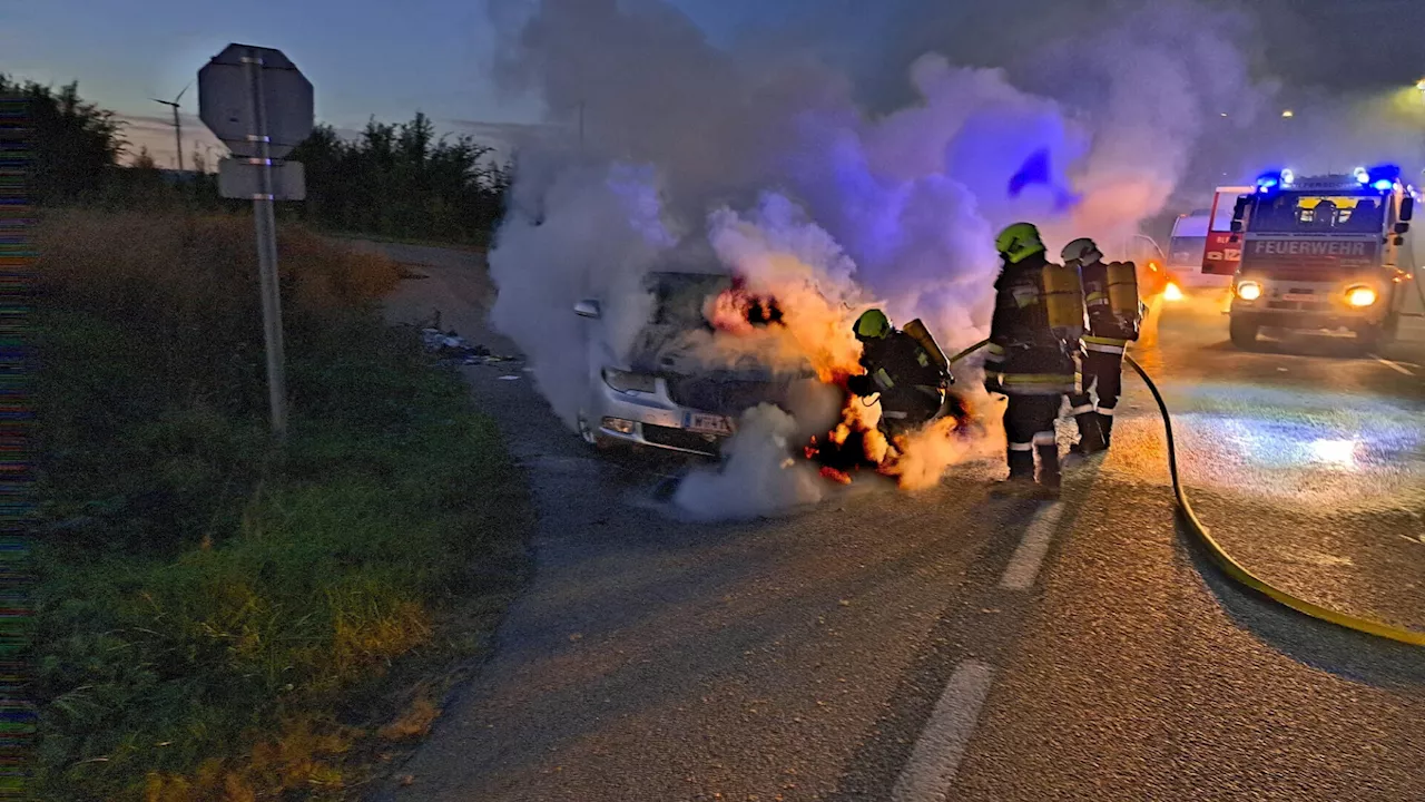 Auto brannte auf der A5-Auffahrt