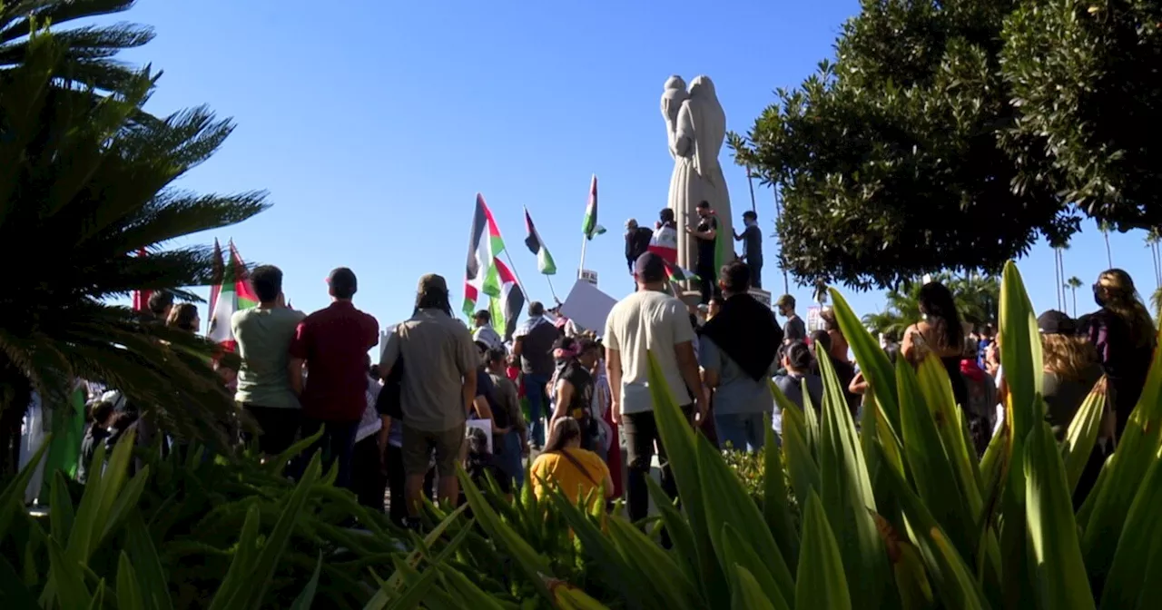 Hundreds of Palestine supporters rally at San Diego County Administration Building