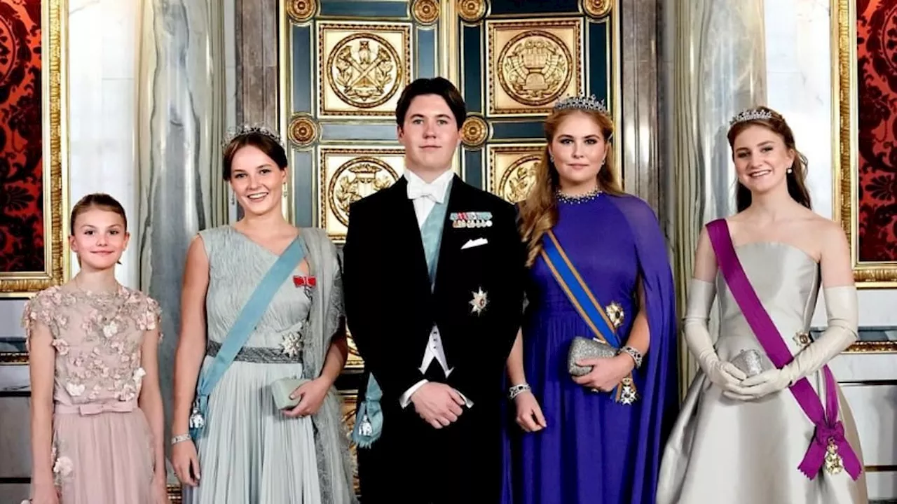 Remarkable photo shows Prince Christian of Denmark flanked by four Queens-in-waiting on his 18th...