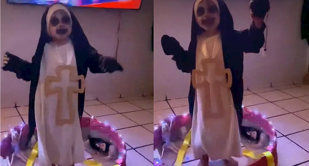 ¡La más creativa! Niña se disfraza de 'La Monja Viral de TikTok' y enternece a usuarios