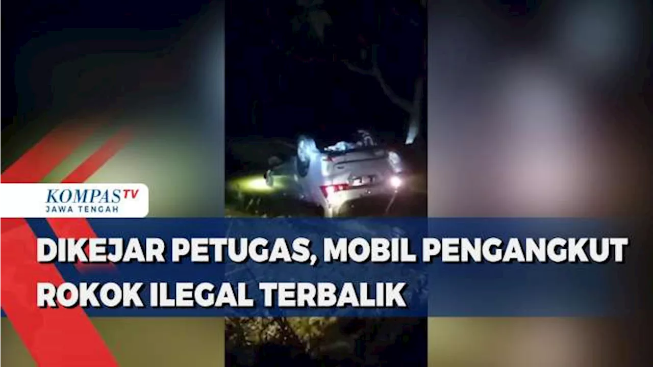 Dikejar Petugas, Mobil Pengangkut Rokok Ilegal Terbalik