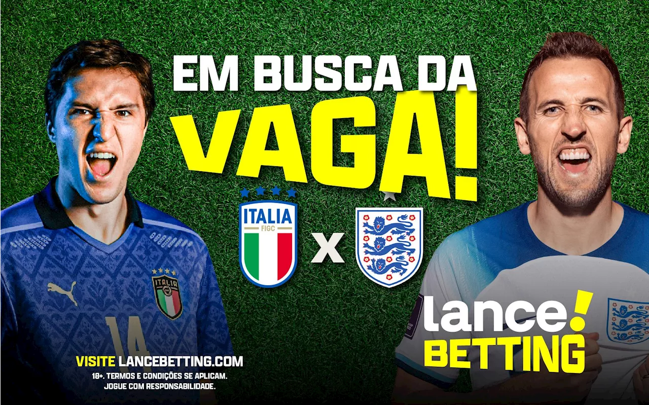 É clássico! Aposte R$100 e ganhe mais de R$500 com empate entre Inglaterra e Itália