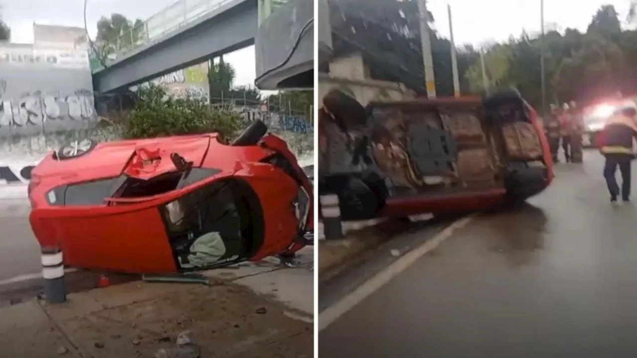 México-Cuernavaca: conductor pierde el control y vuelca en su automóvil