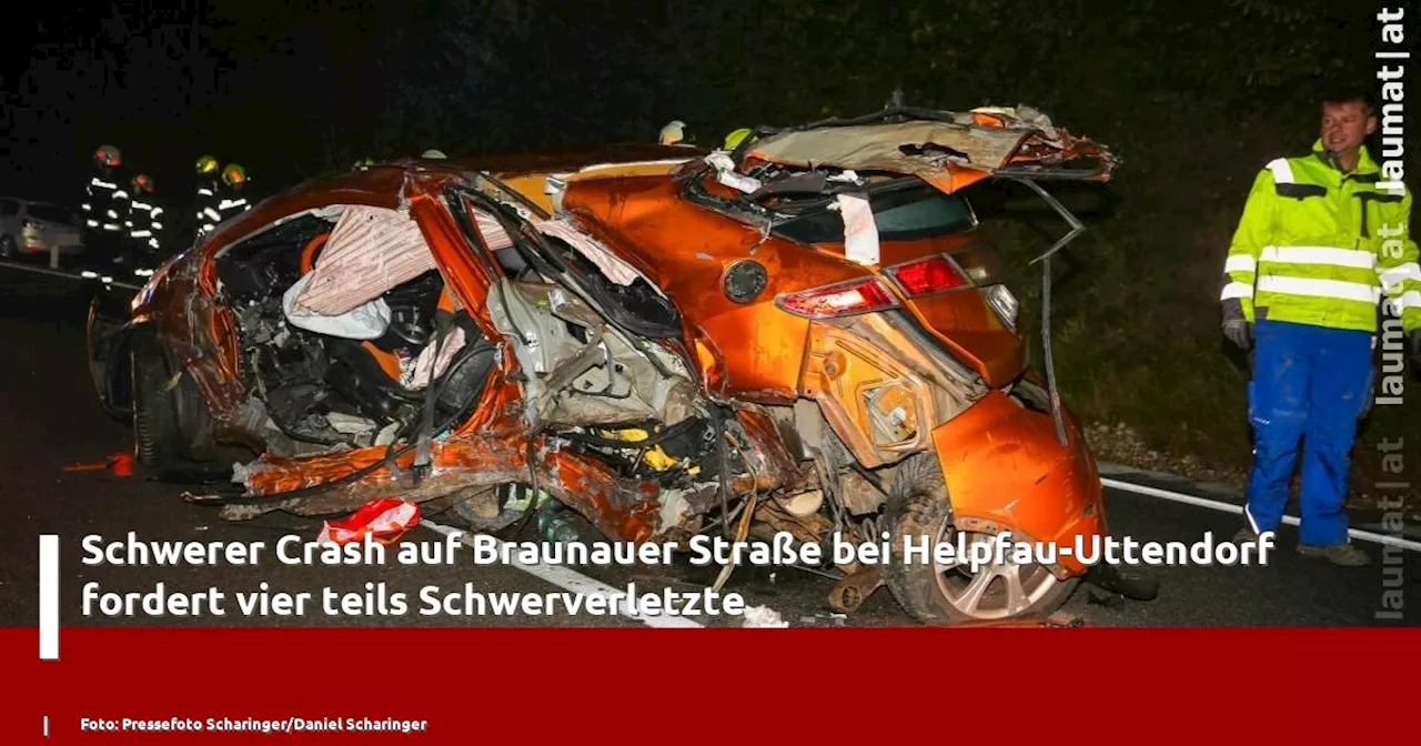 Schwerer Crash auf Braunauer Straße bei Helpfau-Uttendorf fordert vier teils Schwerverletzte