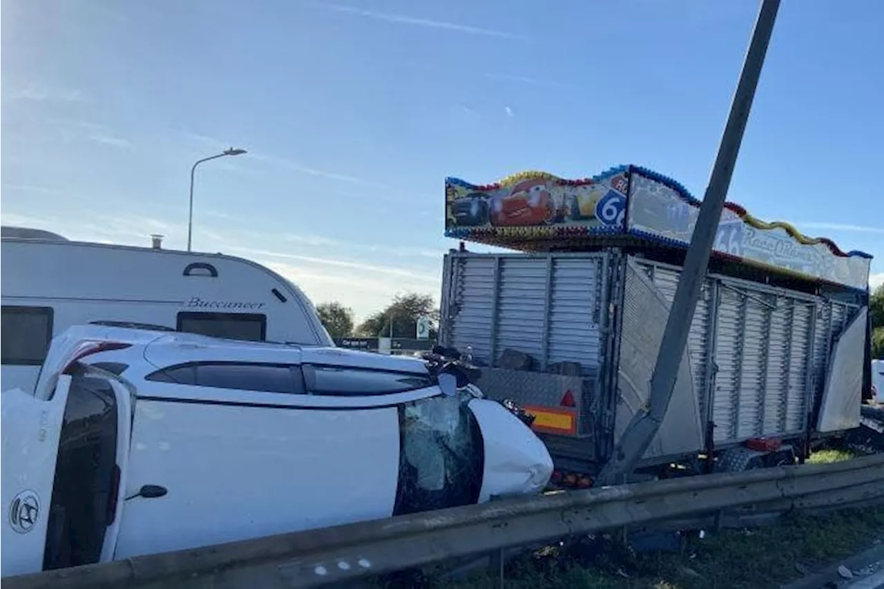 A63 crash: Pictures show crash involving car and lorry towing a caravan which closed major Yorkshire road