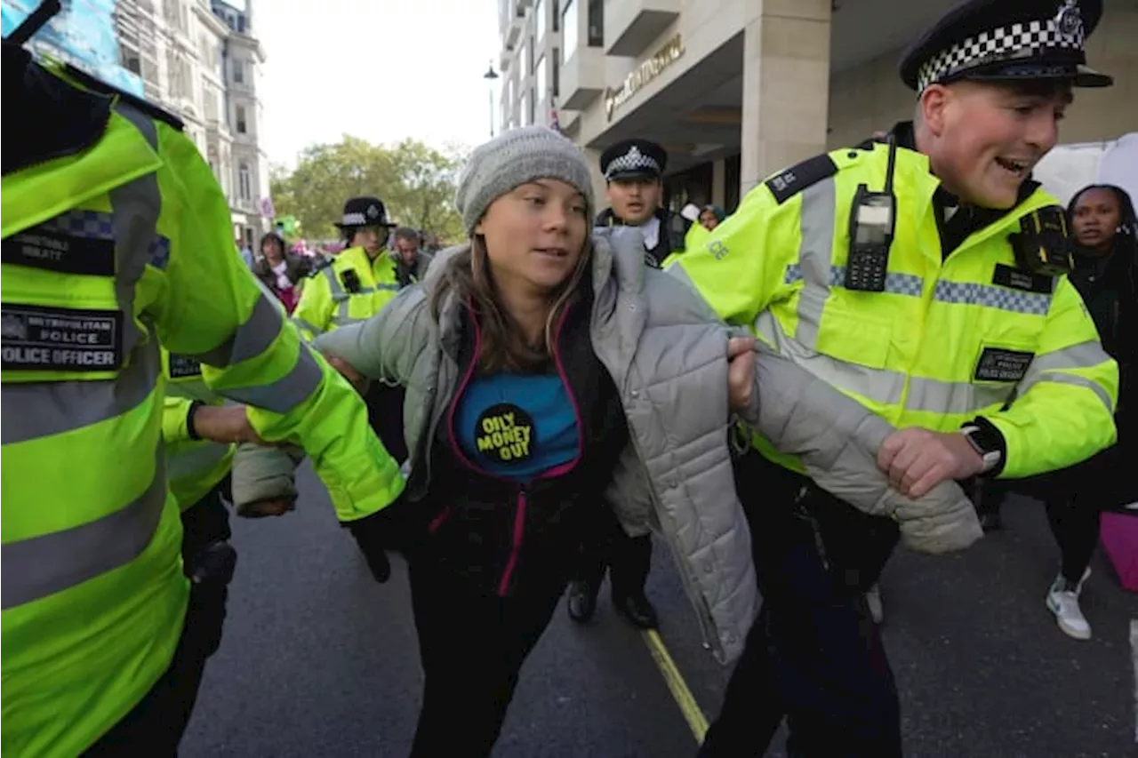 Greta Thunberg was among climate activists detained at a protest to disrupt oil executives' forum